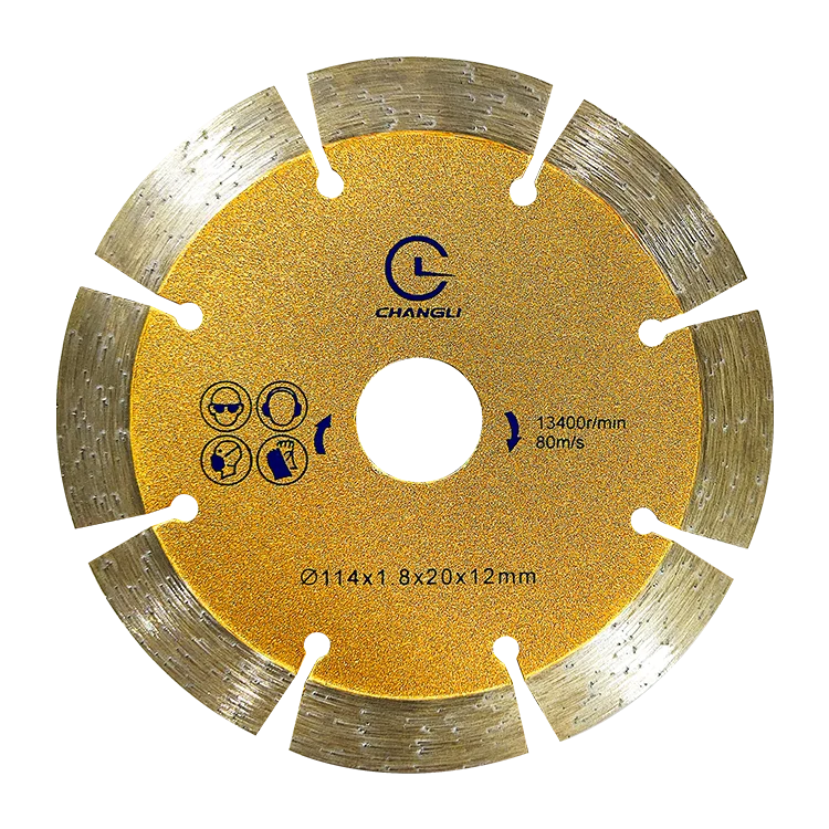 Industrial Durable Hot Press 114mm Gold Segmented Diamond Ti-Coated Cutting Saw Blade Key Slot for Dry Cutting Granite Concrete