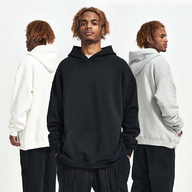 Wholesale New Design Custom Printing Men's Oversized 450GSM 100%Cotton Luxury Hoodies Black Cotton Pullover Hoodie
