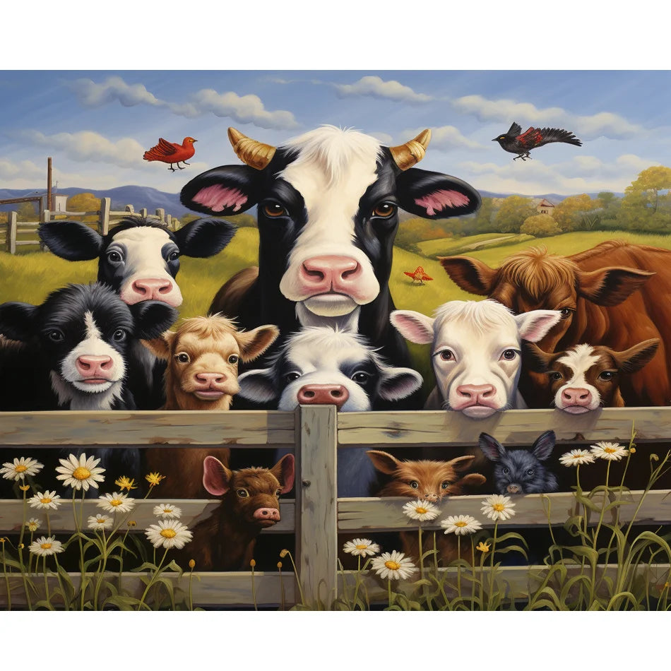5D Diamond Painting Cow Cross Stitch Kits Handmade Animal Embroidery for Home Decor 30x40cm/12x16inch with Rhinestones Landscape