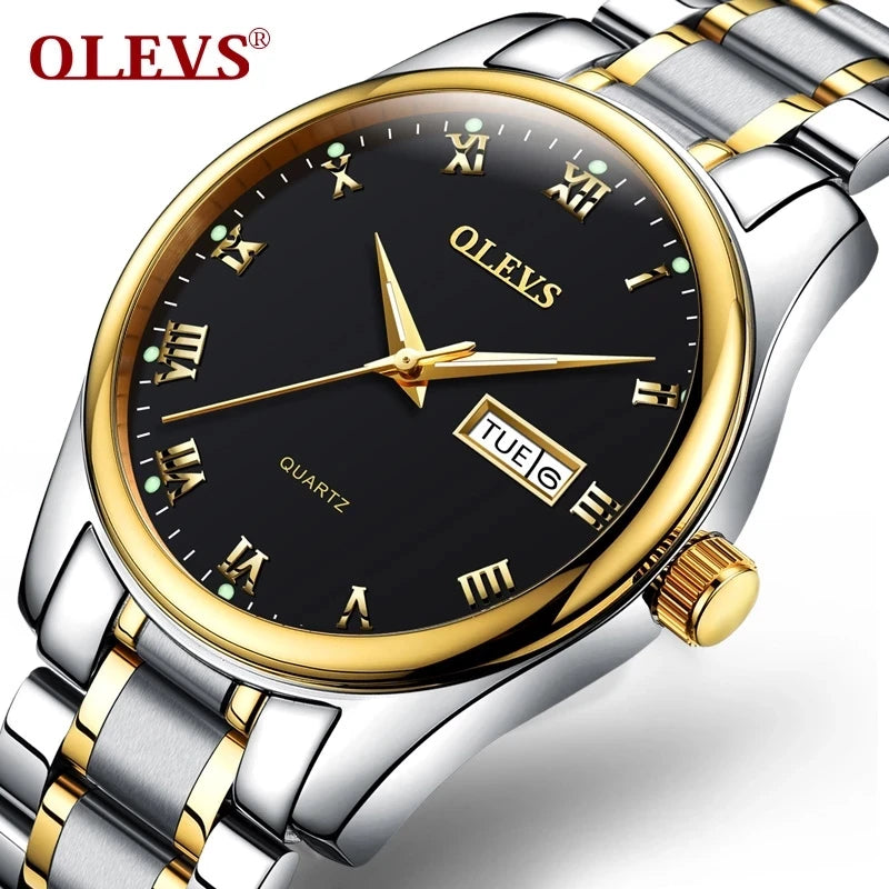 OLEVS Couple Watch 5568 Fashion Quartz Waterproof Ladies Watches Men Wrist Leather Business Male Date Clock Relogio Masculino