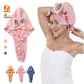 Absorbent Fast Drying Soft Women's  Button Drying Turban Cap Cute Bow Lace Microfiber Hair Towel