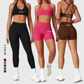 Tummy Control Reversible Solid Plus Size Lightweight Soft Compression Fitness Yoga Wear Set Sportswear Bra and Leggings Suit