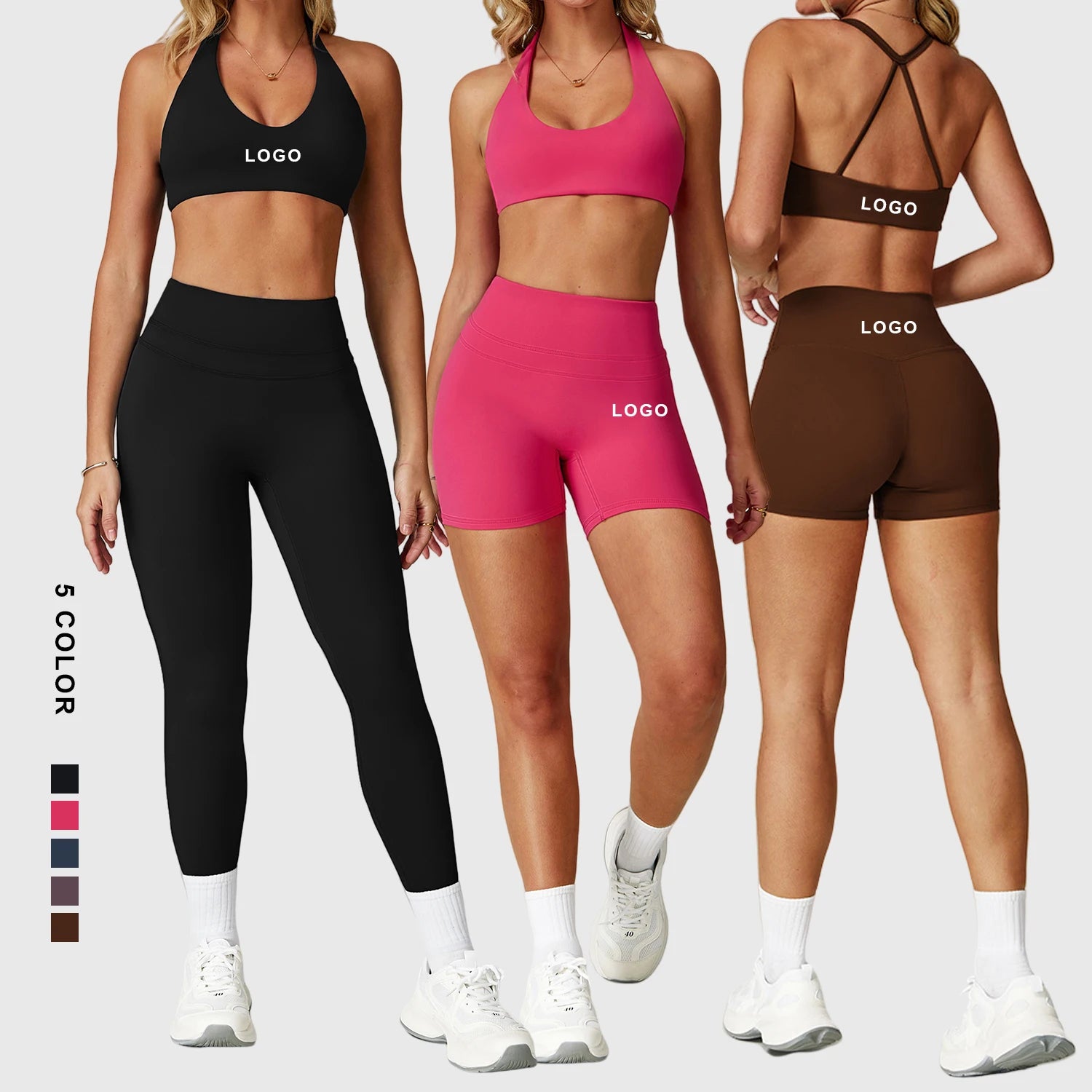 Tummy Control Reversible Solid Plus Size Lightweight Soft Compression Fitness Yoga Wear Set Sportswear Bra and Leggings Suit