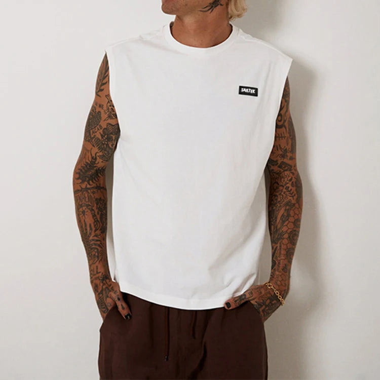 E220365 Clothing Manufacturers Custom Logo Men's 100% Cotton Gym Vest T Shirts Fashion Casual Sleeveless Washed Vintage T Shirt