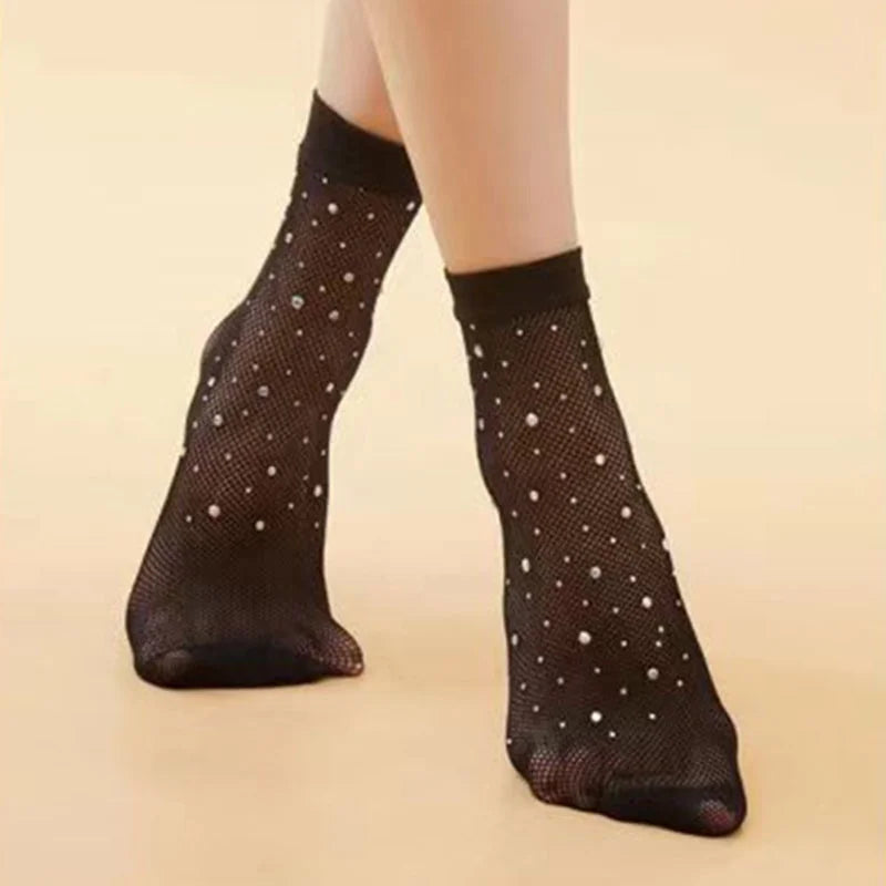Wholesale Bling Rhinestone Fish Net Socks Female Ladies Fashion Summer Fishnet Socks for Women