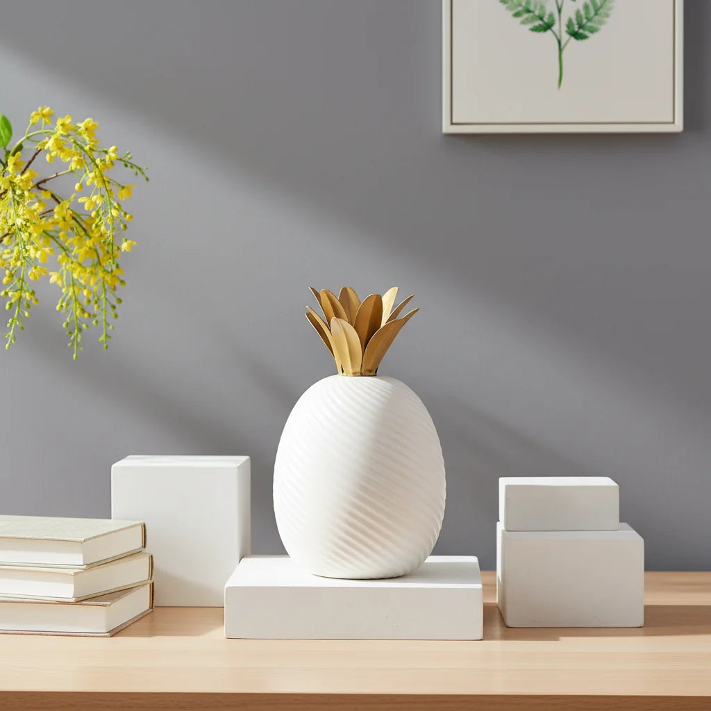 Dilentium Nordic Luxury Pineapple Decoration Home Ceramic and Metal Craft Statue Interior Table Living Room Accessories