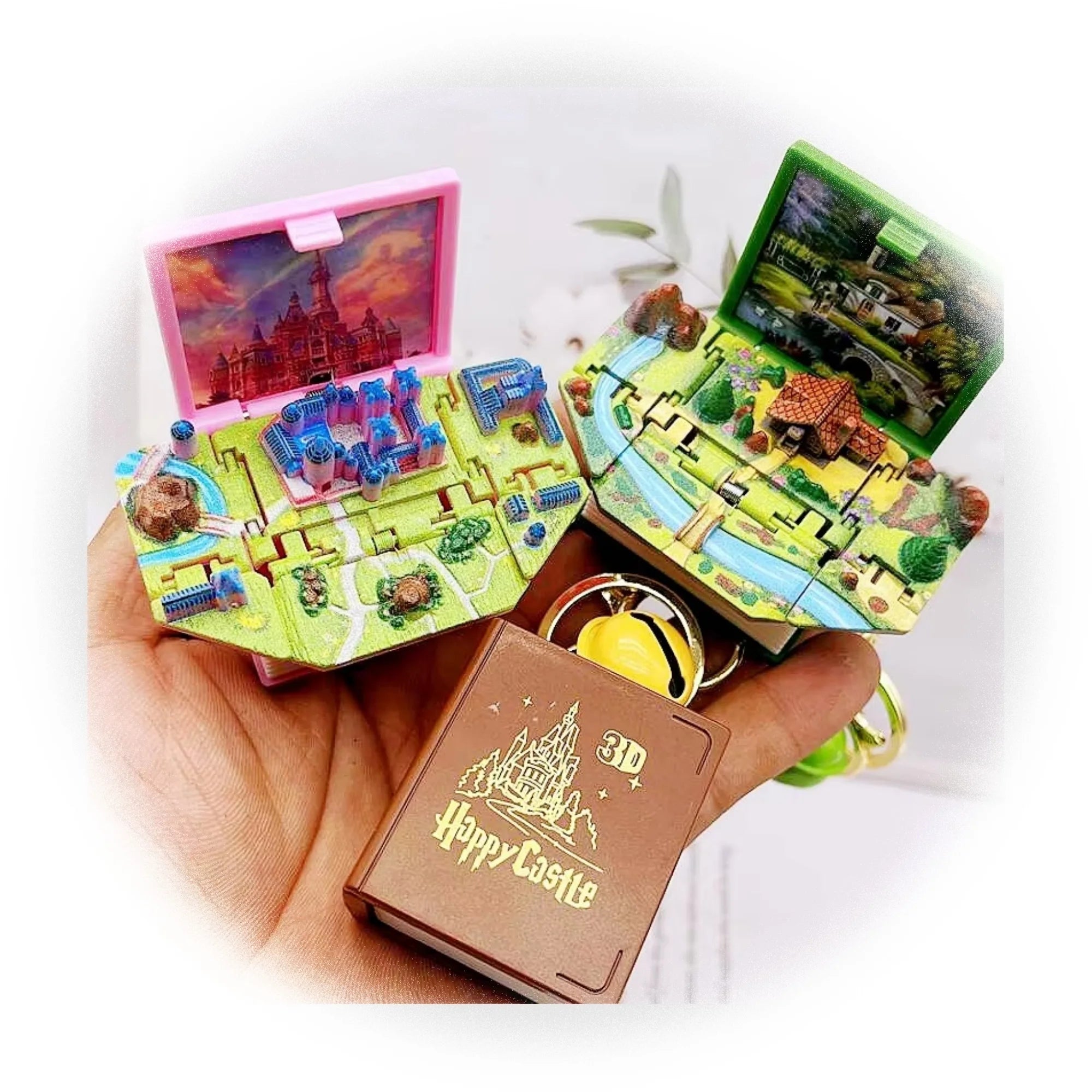 GT Factory Direct Novelty 3D Mini Book Key Chain Portable Folding Mini Surprise Exploding Books Toys Key Chain for Kids