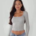 New Women's Clothing Slim Fit Lace Patchwork Sexy Girl Top U-neck Long Sleeved T-shirt