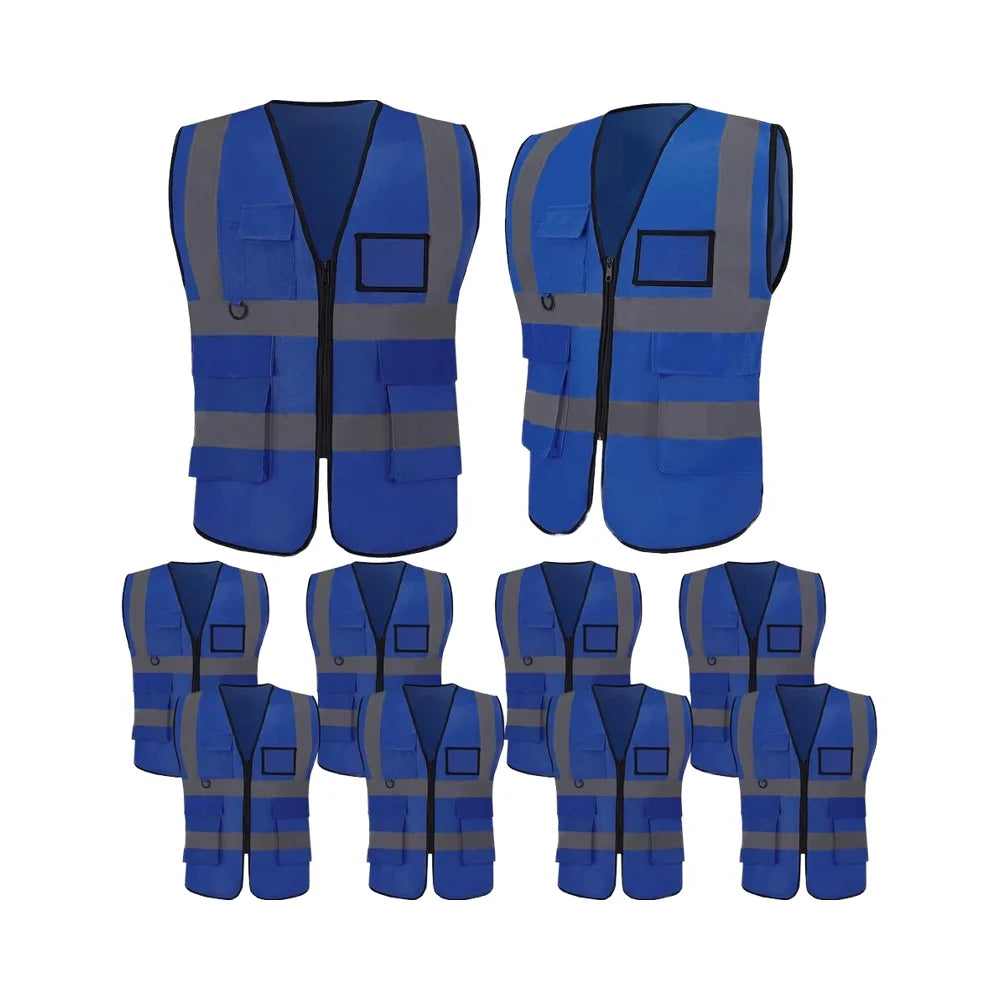 Neon Reflective Safety Vest High Visibility Blue Cotton Construction Vest