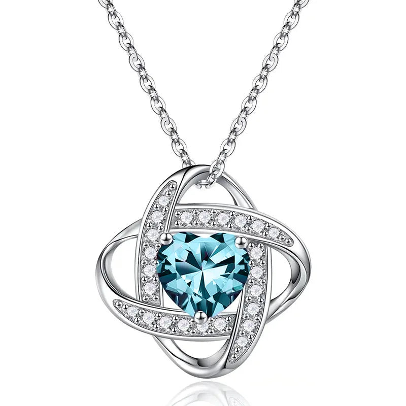 CAOSHI OEM Contracted Style Knot Design Heart Shaped Big Red/Blue Crystal Necklaces for High Quality Silver Plated Jewelry Women