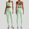 High Quality Women's Yoga Set Breathable Solid Pattern Backless Sports Bra & Fitness Running Pants with Front Logo Naked Feeling
