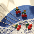 Sweet Fruit Cherry 18k Gold Plated Fashion Jewelry Set Stainless Steel Chain Necklace Stud Earrings for Girls