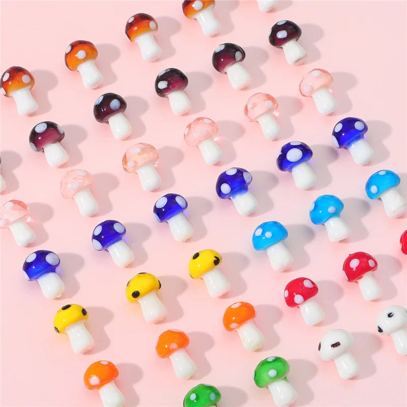 Glass Mushroom Charm With White Dot Black Dot Beads Loose Bead for Bracelet Handmade DIY Jewelry Earrings Pendant Necklace