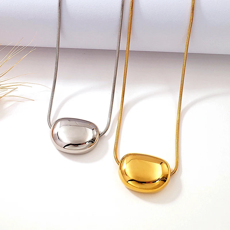Minimalist Stainless Steel Tarnish Free Jewelry 18k Gold Plated Waterproof Chunky Nugget Pendant Snake Chain Statement Necklace