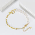 RINNTIN GPB06 Gold Plated Freshwater Baroque Pearl Bracelet 925 Sterling Silver Adjustable Figaro Chain for Men Women Jewelry
