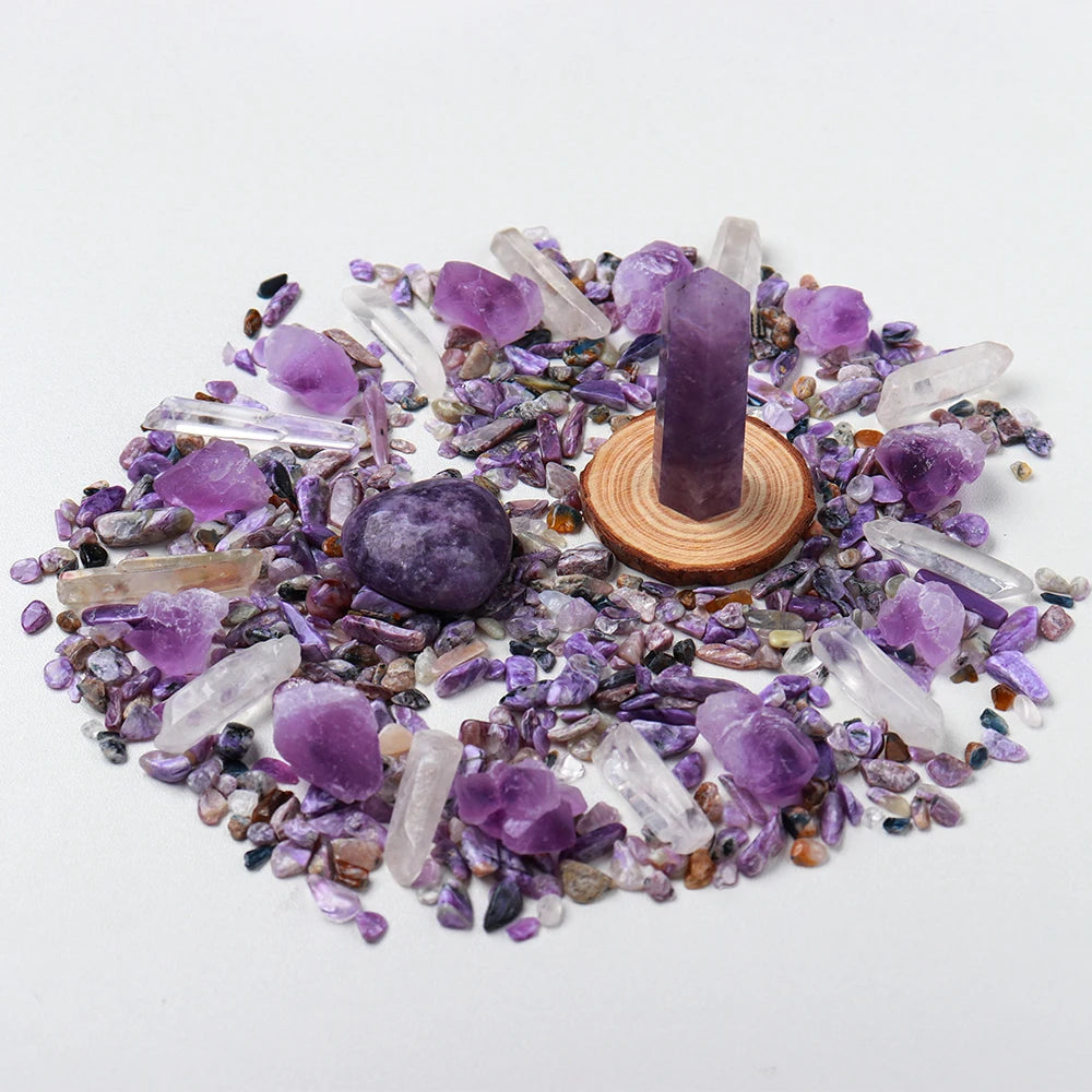 Wholesale Seven Chakras Crystal Point Amethyst Cluster Raw Stone Tumbled Stones Crystal Chips Set