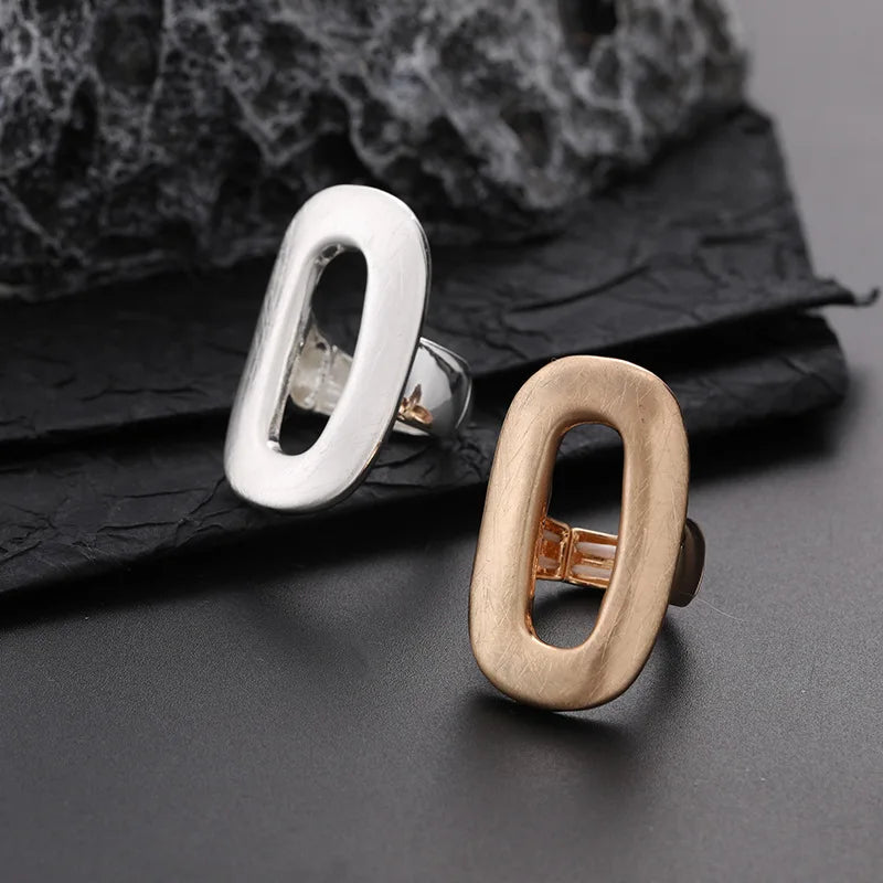Fashion Brushed Silver Gold Rectangle Finger Elastic Alloy Ring for Women