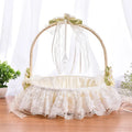 Hight Quality Bridal Ivory Flower Girl Basket  Foldable Bamboo Portable Lace Bride Flower Basket for Wedding Decoration
