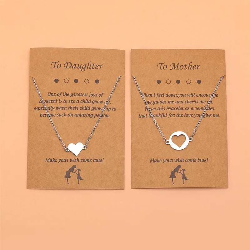 MC234 Wholesale Stainless Steel Mother's Day 2Pcs/Set Mother Daughter Love Heart Clavicle Necklace  Fashion Pendant Necklaces
