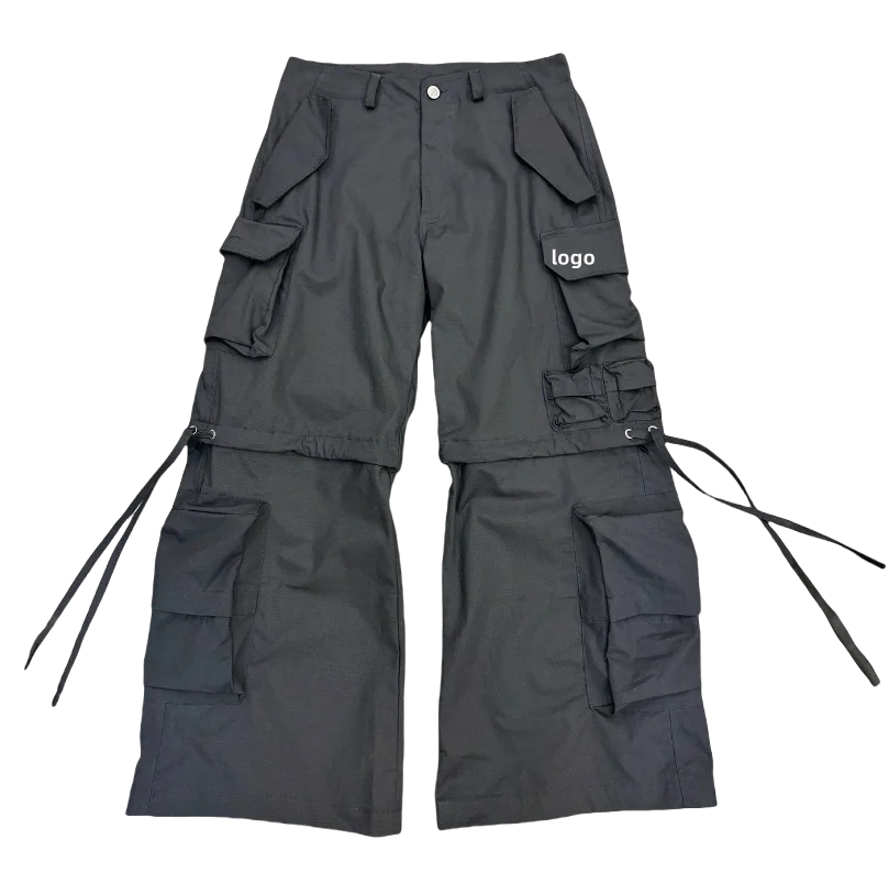 Custom Loose Fit  Waterproof Nylon Fabric Utility Baggy Cargo Pants Casual Trousers Attachable Leg Cargo Cotton Twill Pants