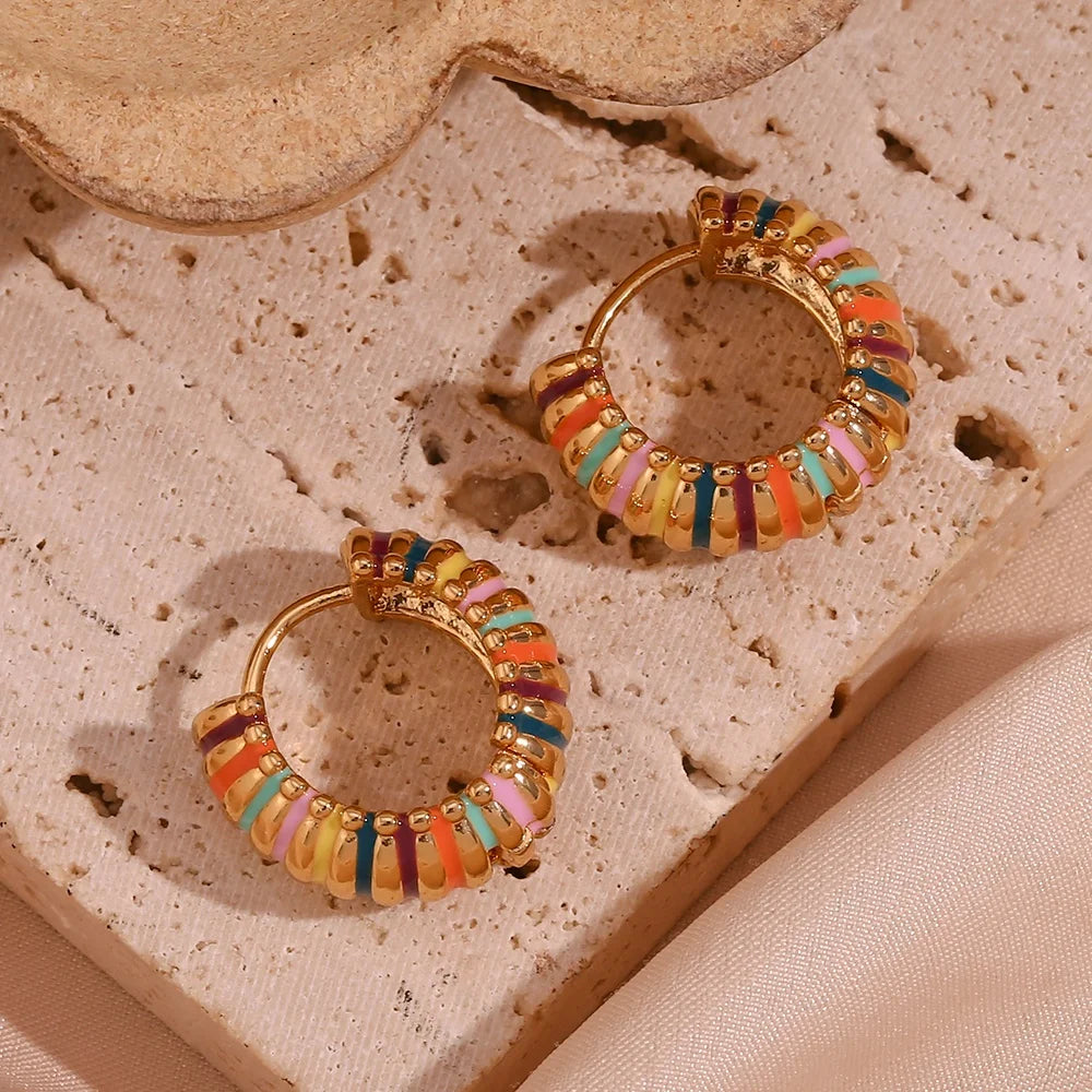 Y2k Jewelry Colorful Enamel Earrings 18k Gold Plated Stainless Steel Women Jewelry