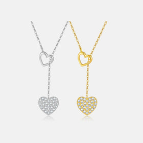 FUAMAY Fashion Jewelry 18K Gold Plated 925 Silver Necklace Pave Heart Taggle Necklace