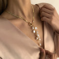 Vintage Pearl Tassel Geometric Necklace Wholesales  Long Beaded Tassel Gold Necklace Jewelry Women