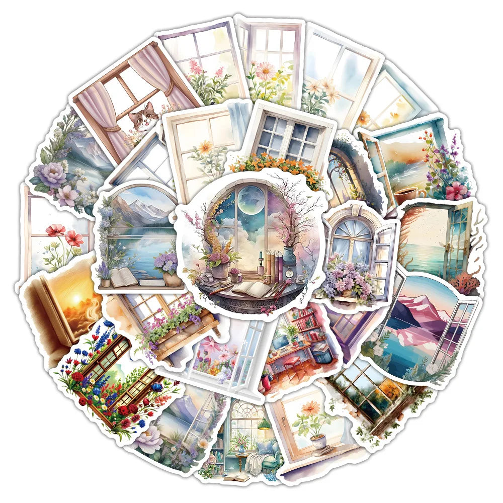 54PCS Leisure Time Landscape Floral Managa Flower Window Sticker
