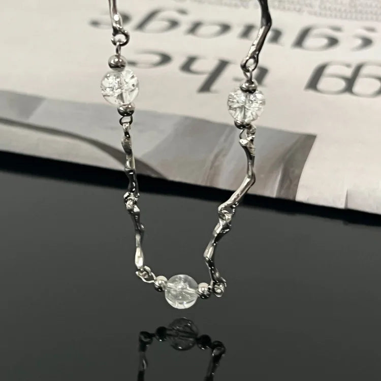 Irregular Metal Necklace Female Ice Crack Bead Twisted Choker Personality Female Senior Design