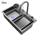 SAMTOU Nano 304 Stainless Steel Large Single Slot Multi-Function Temperature Display Piano Key Waterfall Kitchen Sink With Knife