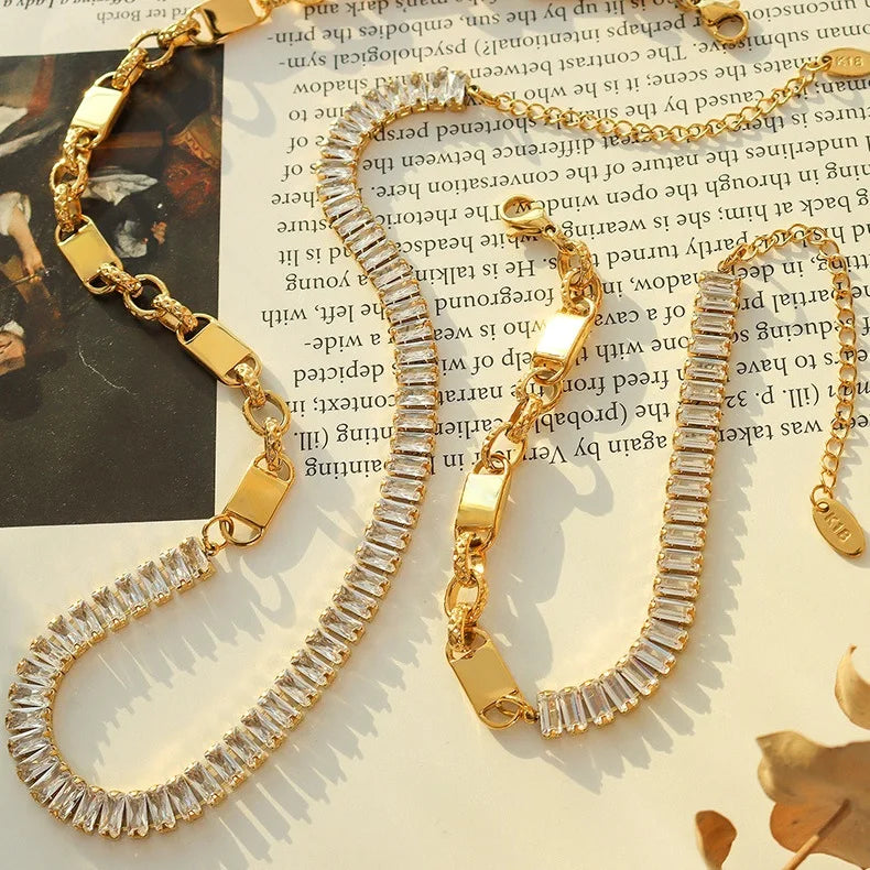 Hot Selling Luxury Girls Zircon Stainless Steel Women Designer Necklaces Moissanite Bangles Necklace Sets