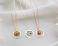 New Personalized Gold Birthstone Necklace Women Name Necklace with Birthstone Circle Necklace Message Engraved on Circle Jewelry