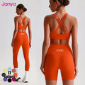 Janya Women's Breathable Sportswear Suit Quick Dry High Waist Gym Fitness Leggings Sets Cross Back Sports Bra Solid Yoga Set