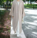 Mexizo Hot Selling Open Abaya Moon Embroidered Cardigan Robe Solid Color Linen Fabric Muslim Women Dresses