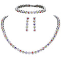 Spring Rainbow Color Cube Zirconia Flower Jewelry Set