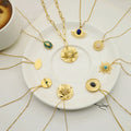 2023 Trendy Stainless Steel Jewelry Wholesale Birth Opal Turquoise Stone Charms  18 K Gold Filled Plated Necklace