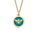 Gemnel Delicate 925 Sterling Silver 18k Gold Small Enamel Bee Yellow Gold Round Medallion Necklace