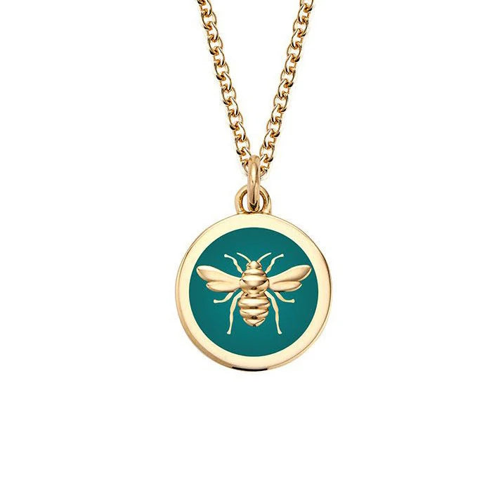 Gemnel Delicate 925 Sterling Silver 18k Gold Small Enamel Bee Yellow Gold Round Medallion Necklace