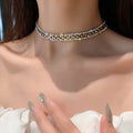 Hot Sale Light Luxury Inlaid Square Diamond Multi Layer Collar Chain 18k Gold Plated Copper Necklace for Women and Girls