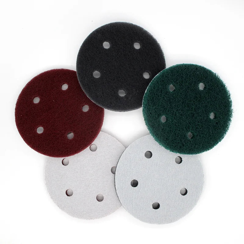5Inch 5 Holes Hook and Loop Industrial Scouring Pad Nonwoven Cleaning Cloth Abrasive Scrubbing Pads for Polishing Grinding