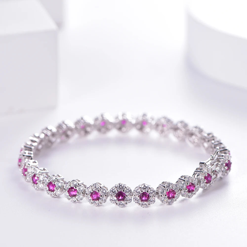 Fashion Jewelry Wholesale Sterling Silver Custom Bracelets Wedding Gift Red Corundum Diamond Bracelet