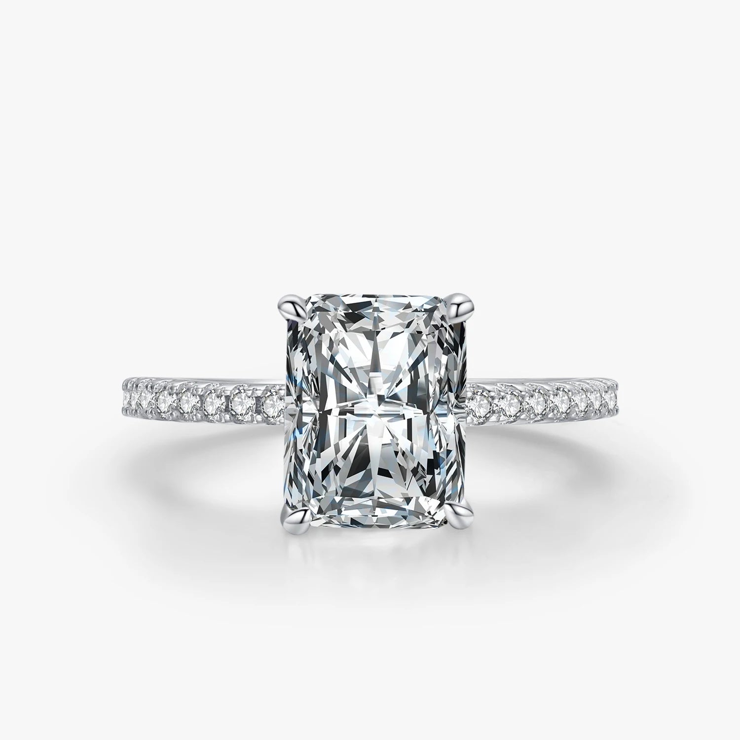 Ailmay 925 Sterling Silver Classic Luxury Rectangle Shiny 5A Clear Zircon Finger Ring for Women Wedding Engagement Jewelry Gift