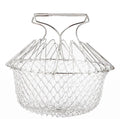 Foldable Stainless Steel Round Wire Fry Basket Kitchen Gadgets Steam Rinse Vegetable Water Strain Colander Kitchen Essentials