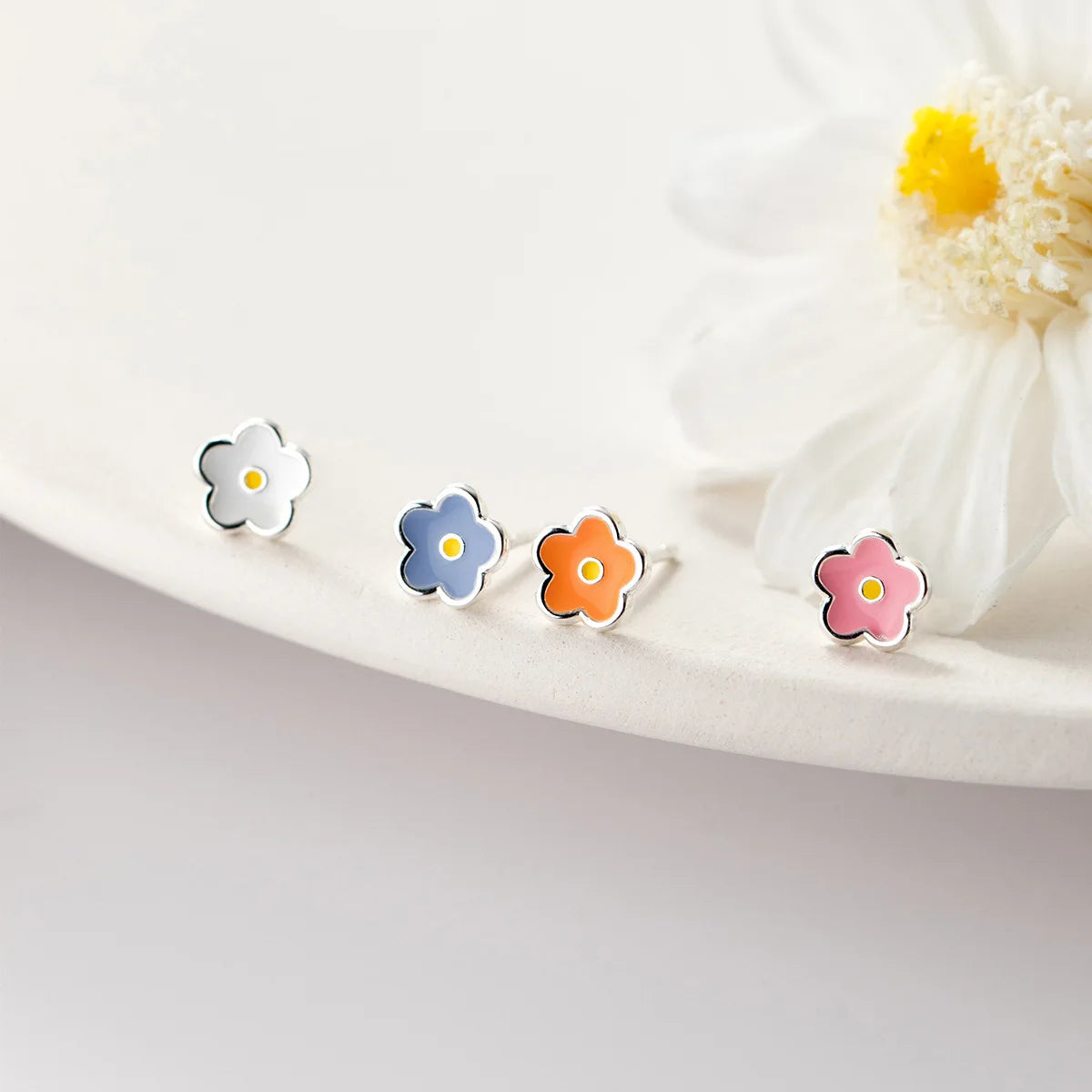925 Sterling Silver Small Flower Shape Cute Stud Earrings Set Fashion Jewelry for Women Girls