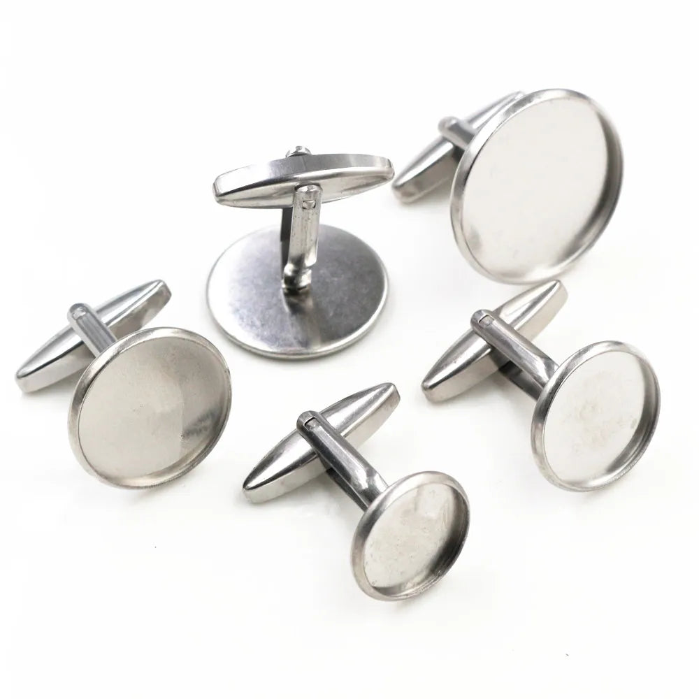 Never Fade 10pcs/ Lot 10mm 12mm 14mm 16mm 18mm 20mm Stainless Steel Cufflink Base Cuff Link Settings Cabochon Cameo Base
