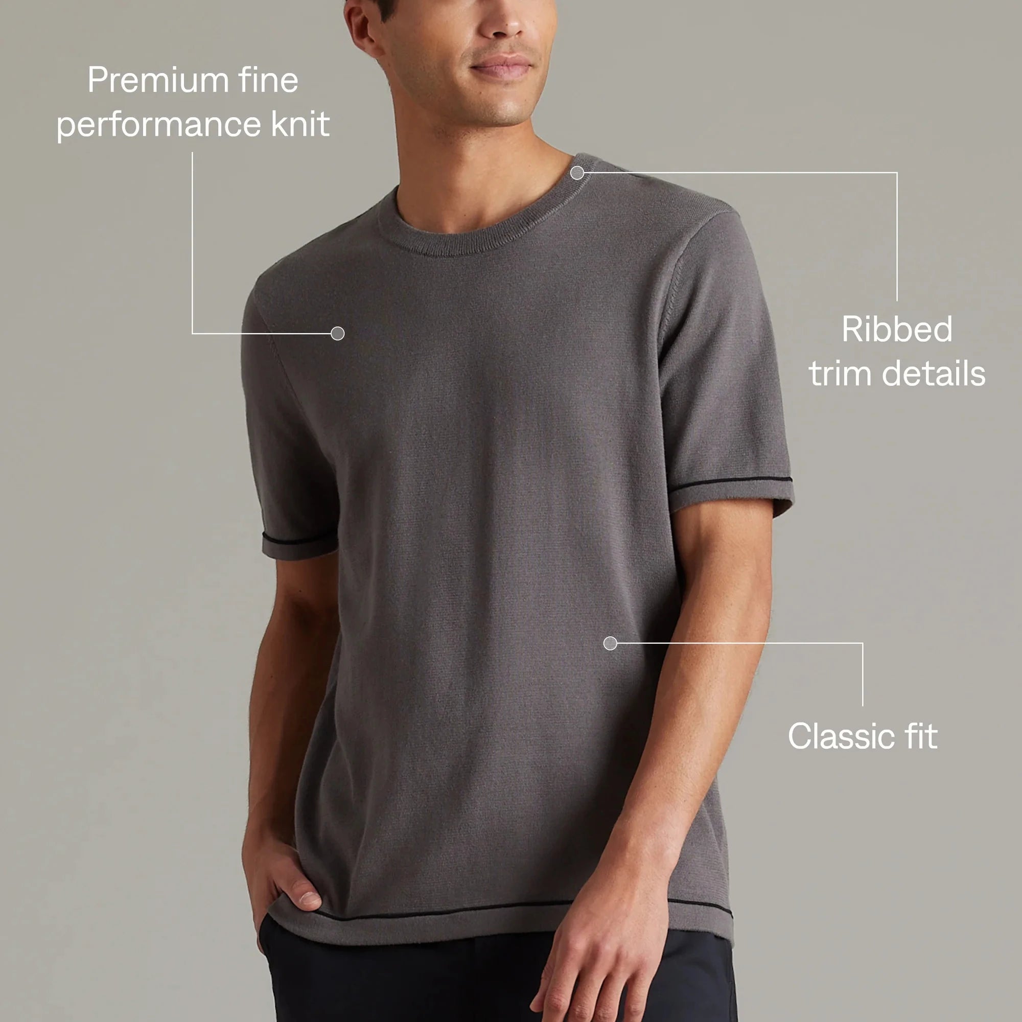 Manufacturer Men's Regular Fit Solid Sporty Blank Knit T Shirts Crew Neck Ribbed Cuffs Breathable