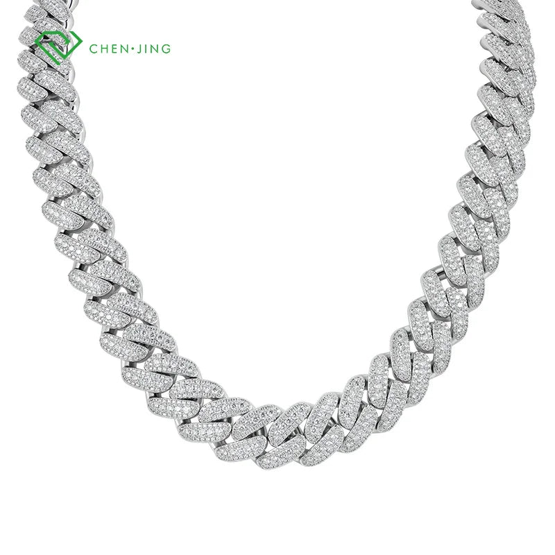 Real Silver 10K 14K 18K Solid Gold Lab Grown Diamond Cuban Link Necklace with Brilliant Cut Multi-color Men's Hip Hop Style