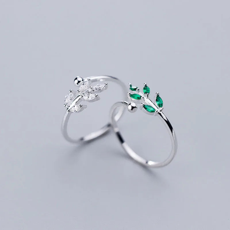 Classic Unique Design S925 Sterling Silver CZ Pave Leaf Finger Ring Silver Jewelry for Women J5614