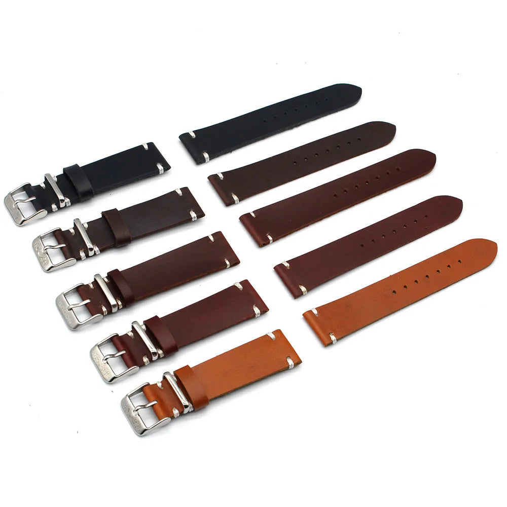 Top Layer Oil Waxed Genuine Leather Watch Strap Soft Vintage 20mm 22mm 24mm Compatible with Smartwatches and Different Watches