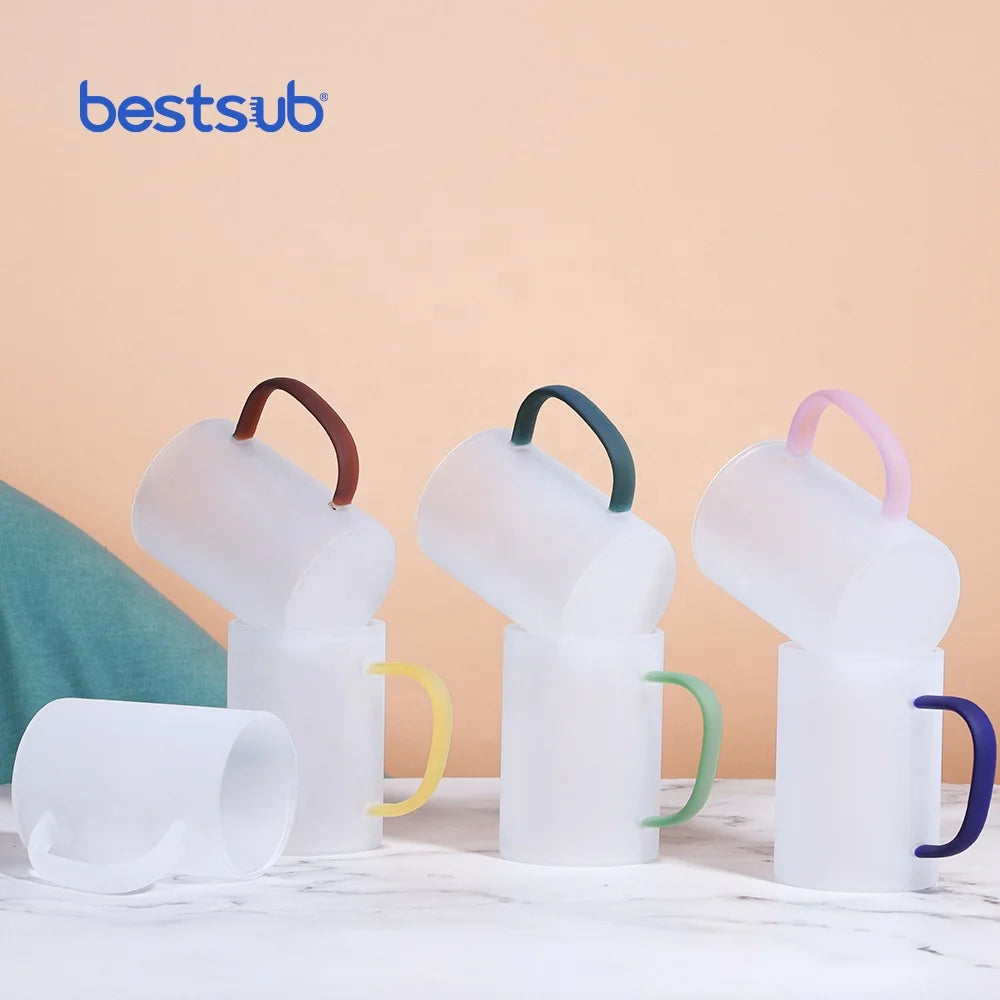 BestSub Wholesale Custom Sublimation 12oz/360ml Frosted Glass Mug  Rainbow Color Handle Drinking Espresso Personalized Glass Mug